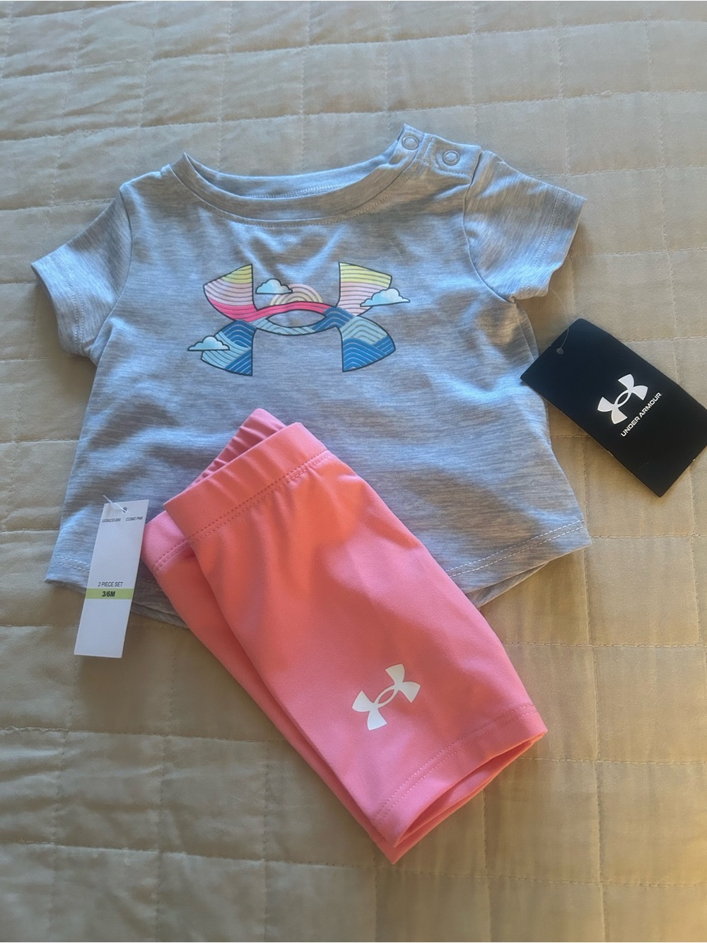 Under Armour Infant Gray Tee with Pink Athletic Shorts
